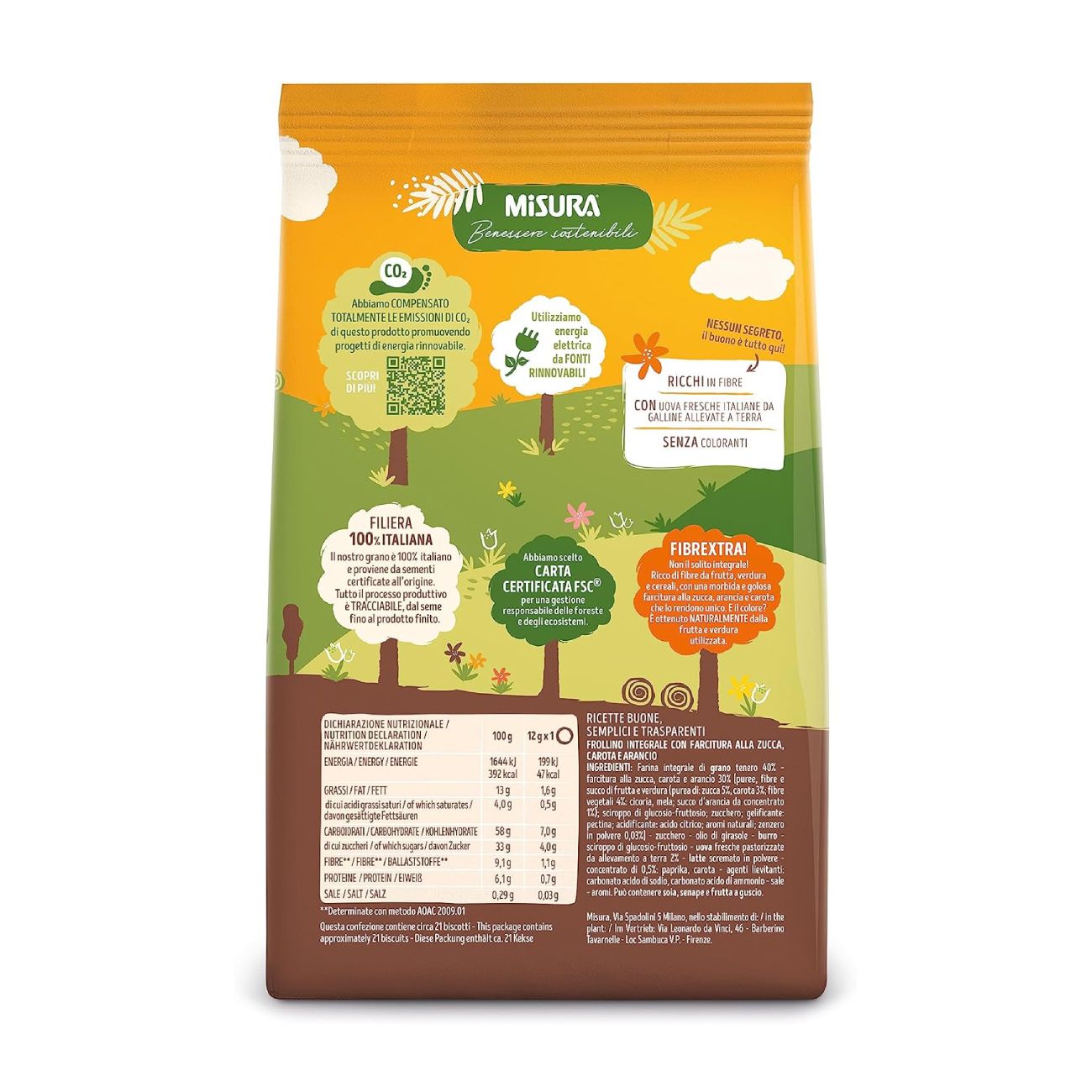 Pilno grūdo sausainiai su moliūgų, morkų ir apelsinų įdaru, 260g