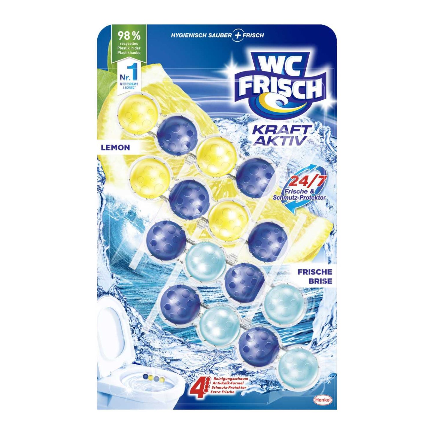 Tualetes bloks WC FRISCH Kraft-Aktiv Lemon + Frische Brise, 4x50g