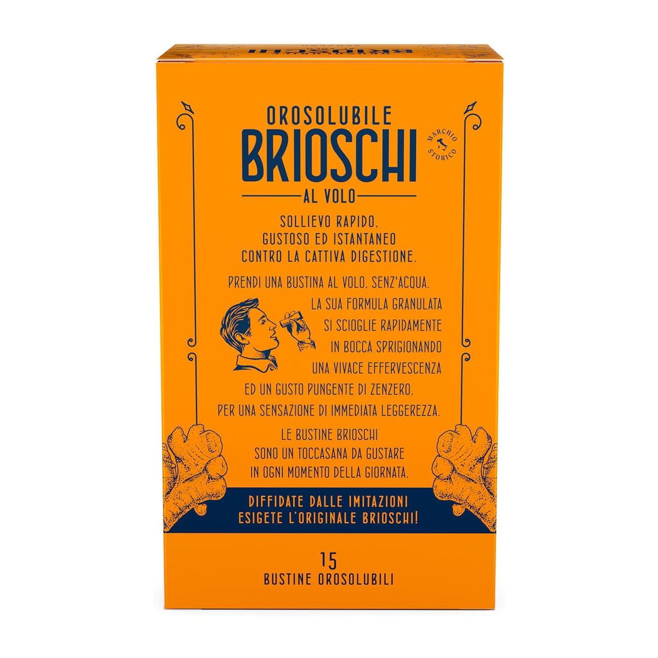 Imbiero skonio tirpus virškinimui skirtas gėrimas BRIOSCHI Zenzero, 15 vnt.