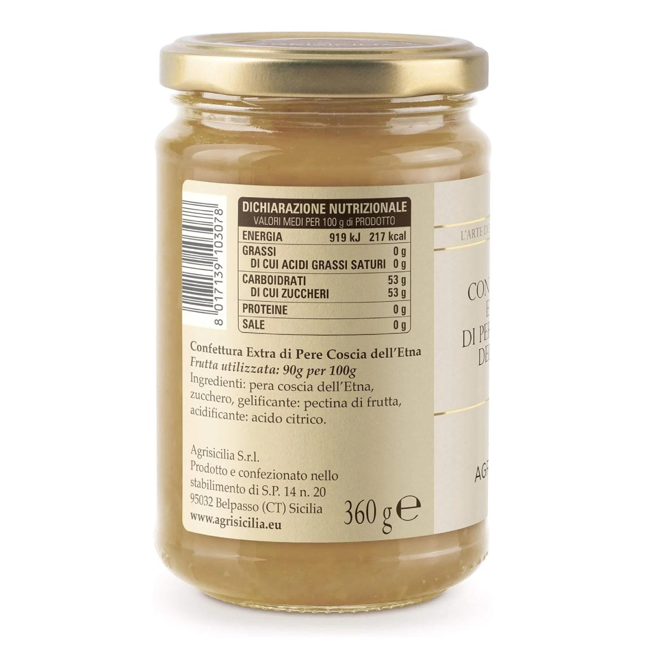Sicilian Pear Jam AGRISICILIA Pera Coscia di Sicilia, 360g