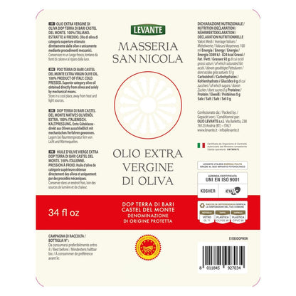 Extra virgin olive oil LEVANTE MASSERIA SAN NICOLA, 3 L